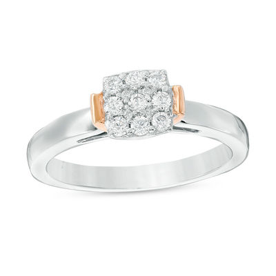 0.18 CT. T.W. Composite Diamond Square Collar Promise Ring in Sterling Silver and 10K Rose Gold