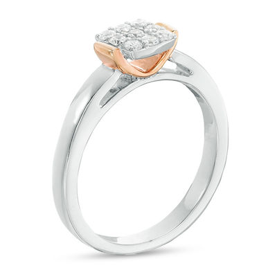 0.18 CT. T.W. Composite Diamond Square Collar Promise Ring in Sterling Silver and 10K Rose Gold