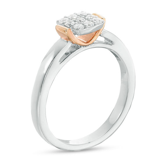 0.18 CT. T.W. Composite Diamond Square Collar Promise Ring in Sterling Silver and 10K Rose Gold