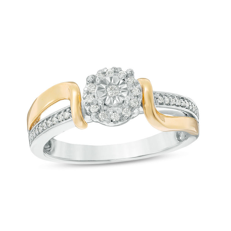 0.116 CT. T.W. Diamond Frame Bypass Promise Ring in Sterling Silver and 10K Gold