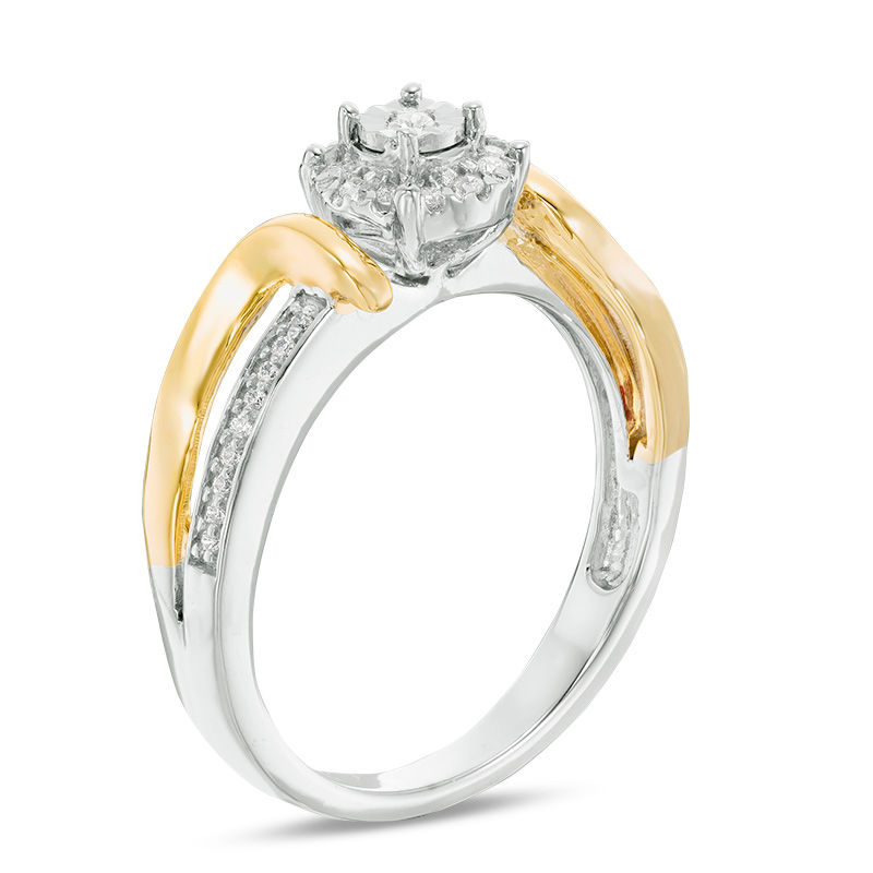 0.116 CT. T.W. Diamond Frame Bypass Promise Ring in Sterling Silver and 10K Gold