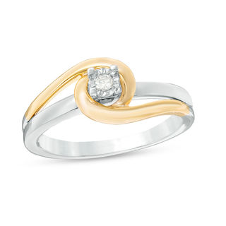 0.04 CT. Diamond Solitaire Swirl Bypass Promise Ring in Sterling Silver and 10K Gold