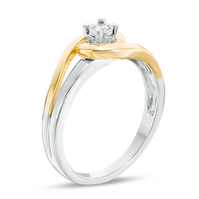 0.04 CT. Diamond Solitaire Swirl Bypass Promise Ring in Sterling Silver and 10K Gold