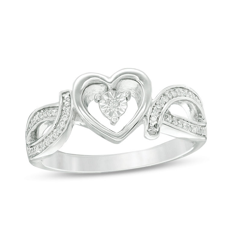 0.04 CT. T.W. Diamond Heart Bypass Promise Ring in Sterling Silver|Peoples Jewellers