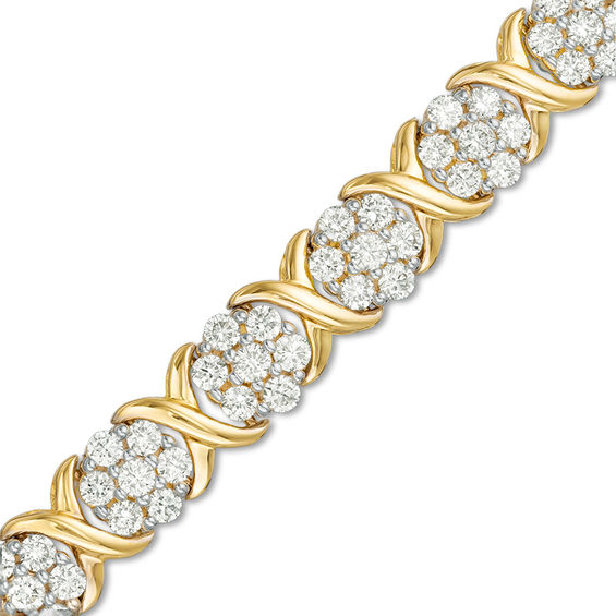 3.95 CT. T.W. Composite Diamond Flower "X" Alternating Bracelet in 10K Gold