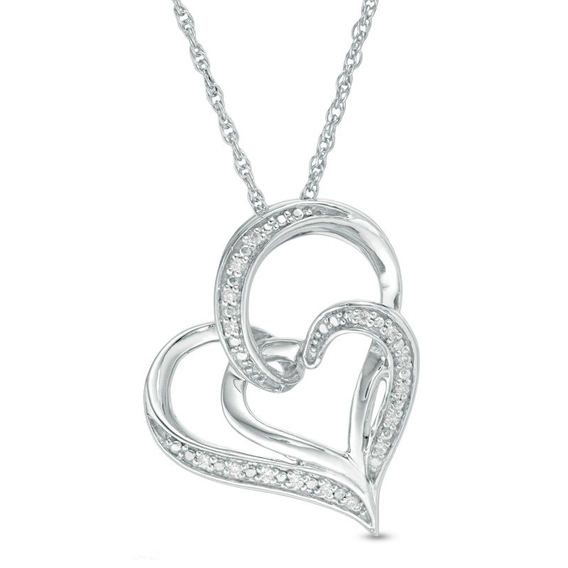 0.04 CT. T.W. Diamond Double Heart Pendant in Sterling Silver|Peoples Jewellers