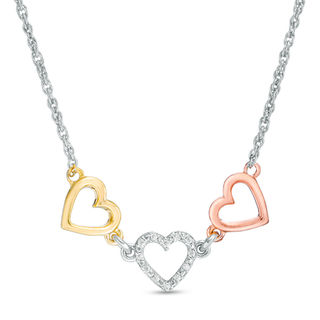 Diamond Accent Triple Heart Necklace in Sterling Silver with 14K Two-Tone Gold Plate - 17"