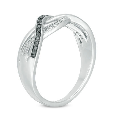 Enhanced Black and White Diamond Accent Layered Crossover Ring in Sterling Silver