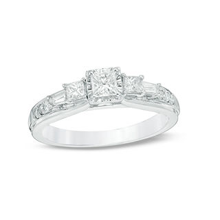 0.59 CT. T.W. Princess-Cut Diamond Past Present Future® Engagement Ring in 14K White Gold