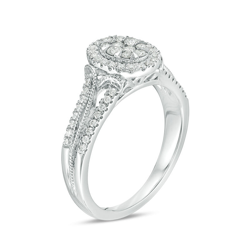 0.45 CT. T.W. Composite Diamond Oval Frame Twist Vintage-Style Engagement Ring in 10K White Gold|Peoples Jewellers