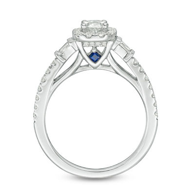 Vera Wang Love Collection 0.95 CT. T.W. Certified Oval Diamond Frame Engagement Ring in 14K White Gold (I/SI2)