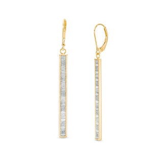 Glitter Enamel Striped Bar Drop Earrings in 14K Gold