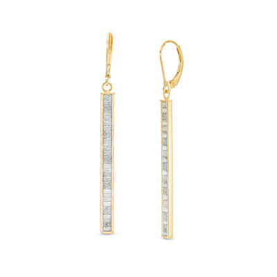 Glitter Enamel Striped Bar Drop Earrings in 14K Gold