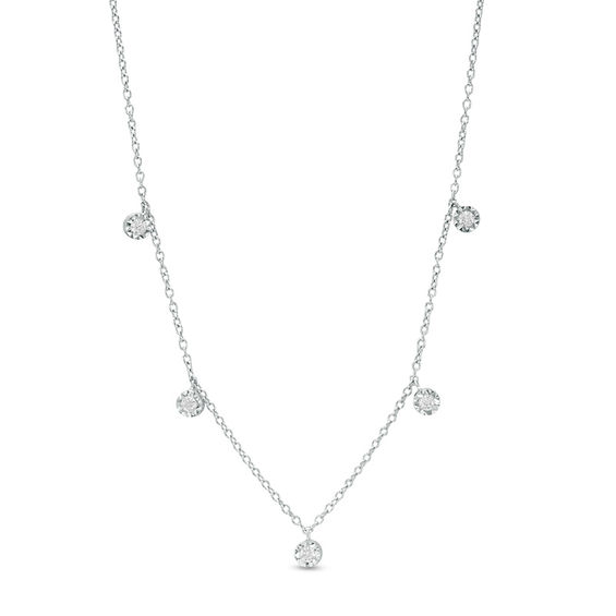 0.05 CT. T.W. Diamond Five Stone Station Necklace in Sterling Silver ...