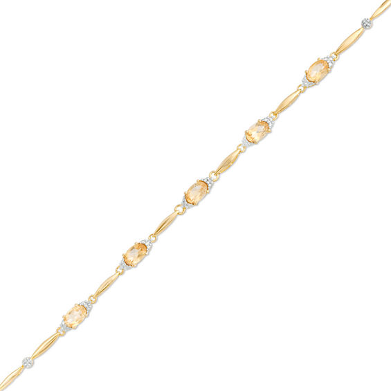 Oval Citrine and Diamond Accent Bracelet in Sterling Silver with 10K Gold Plate - 7.25"