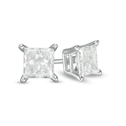 1.00 CT. T.W. Certified Princess-Cut Diamond Solitaire Stud Earrings in 14K White Gold (J/I3)