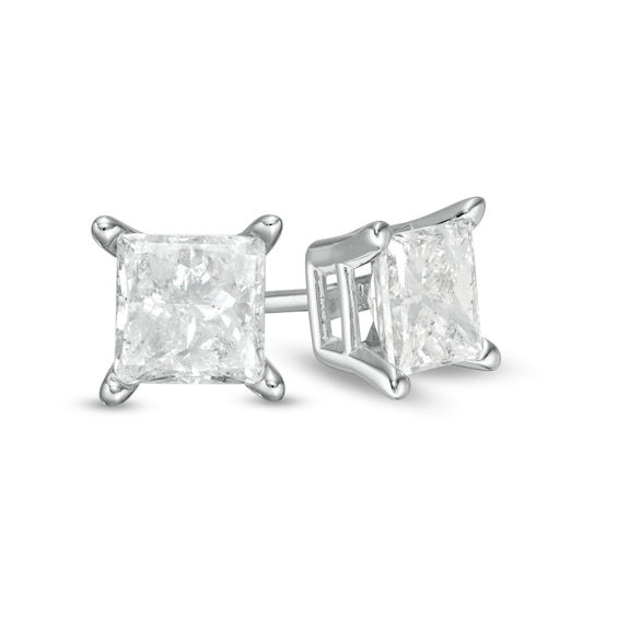 1.00 CT. T.W. Certified Princess-Cut Diamond Solitaire Stud Earrings in 14K White Gold (J/I3)