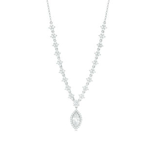 Marquise Lab-Created White Sapphire Frame Drop Necklace in Sterling Silver - 16"