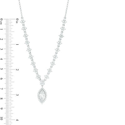 Marquise Lab-Created White Sapphire Frame Drop Necklace in Sterling Silver - 16"