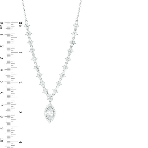 Marquise Lab-Created White Sapphire Frame Drop Necklace in Sterling Silver - 16"