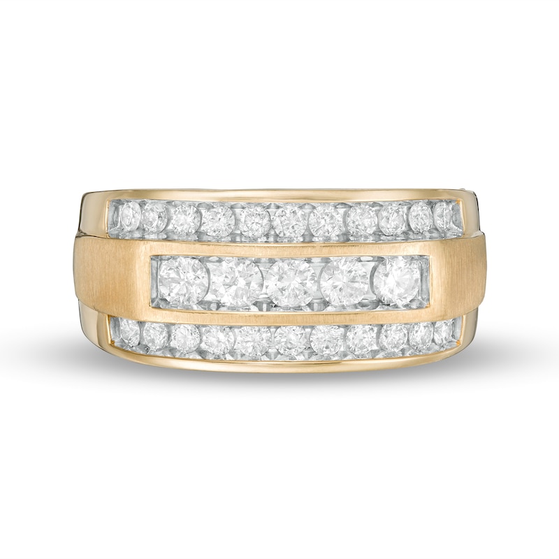 Main Image 4 of Men's 1.00 CT. T.W. Diamond Triple Row Ring in 10K Gold