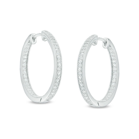 Lab-Created White Sapphire Vintage-Style Huggie Hoop Earrings in ...