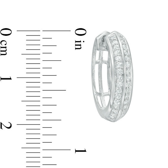 Lab-Created White Sapphire Double Row Huggie Hoop Earrings in Sterling Silver