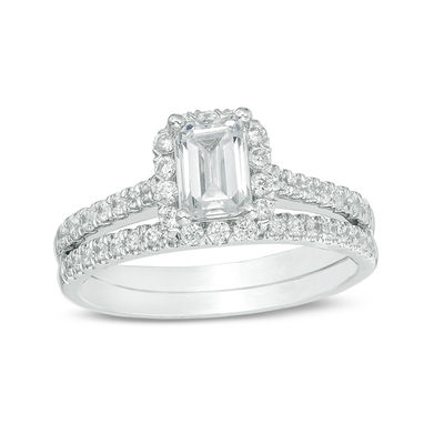 1.20 CT. T.W. Certified Emerald-Cut Diamond Frame Bridal Set in 14K White Gold (I/SI2)