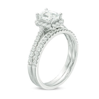 1.20 CT. T.W. Certified Emerald-Cut Diamond Frame Bridal Set in 14K White Gold (I/SI2)