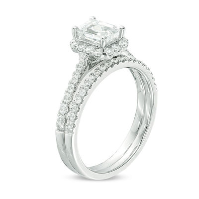 1.20 CT. T.W. Certified Emerald-Cut Diamond Frame Bridal Set in 14K White Gold (I/SI2)