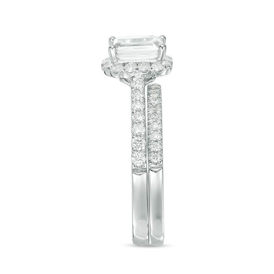 1.20 CT. T.W. Certified Emerald-Cut Diamond Frame Bridal Set in 14K White Gold (I/SI2)