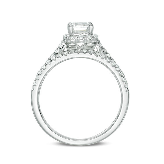 1.20 CT. T.W. Certified Emerald-Cut Diamond Frame Bridal Set in 14K White Gold (I/SI2)