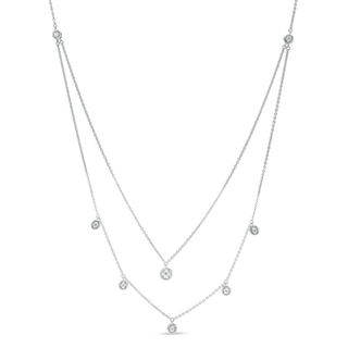 0.15 CT. T.W. Diamond Station Double Strand Necklace in Sterling Silver - 22"