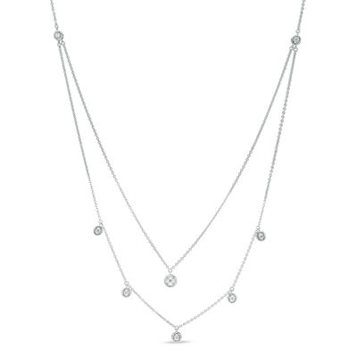 0.15 CT. T.W. Diamond Station Double Strand Necklace in Sterling Silver - 22"