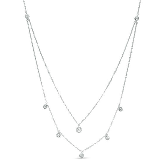 0.15 CT. T.W. Diamond Station Double Strand Necklace in Sterling Silver - 22"