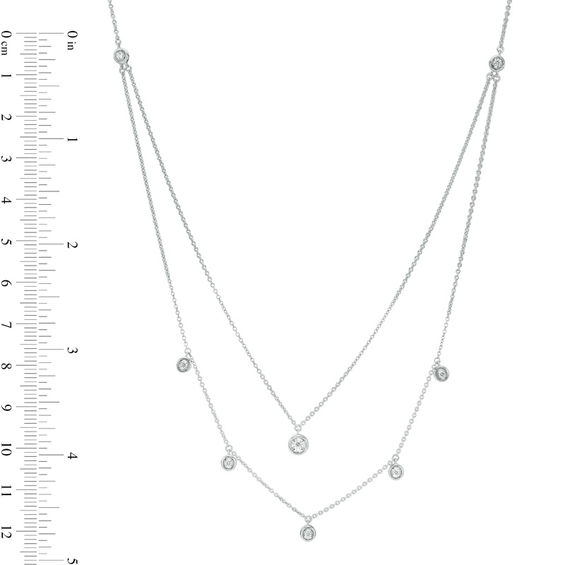 0.15 CT. T.W. Diamond Station Double Strand Necklace in Sterling Silver - 22"