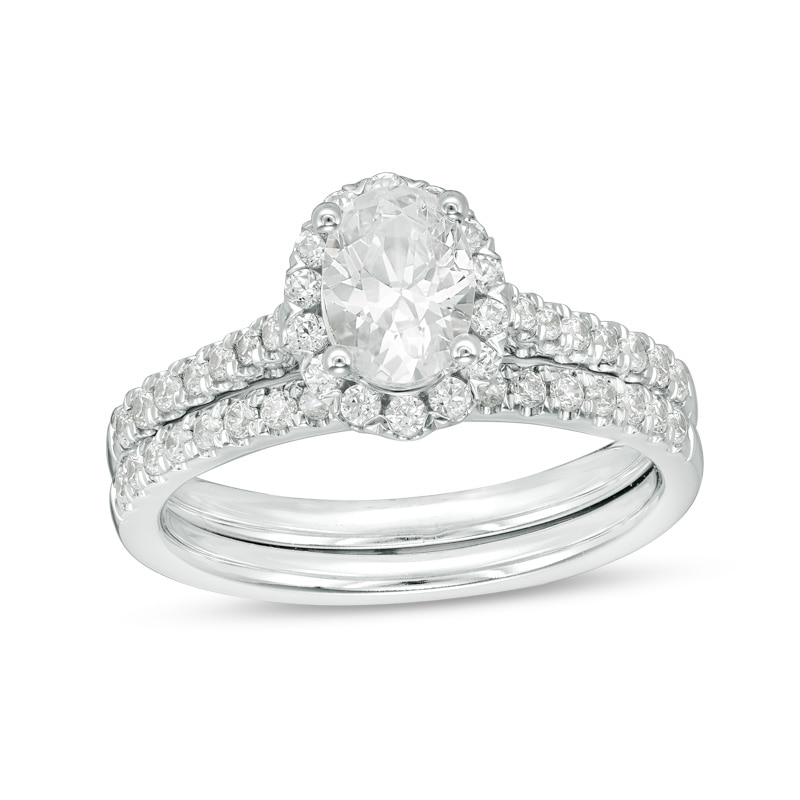1.20 CT. T.W. Canadian Certified Oval Centre Diamond Frame Bridal Set in 14K White Gold (I/SI2)|Peoples Jewellers