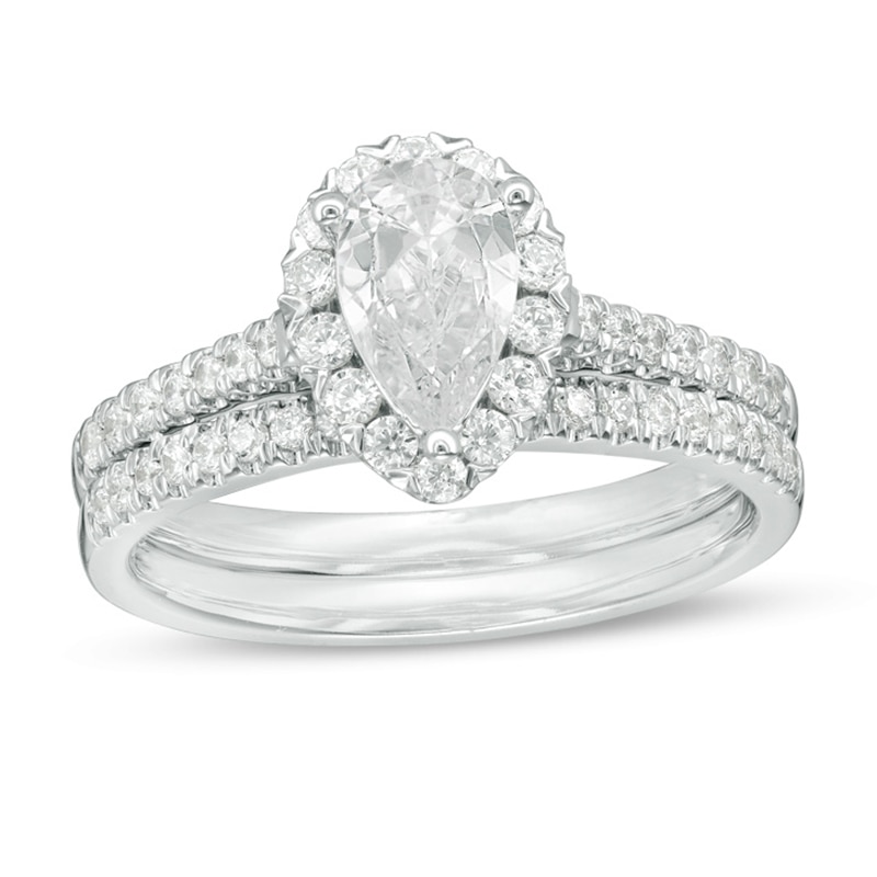 1.20 CT. T.W. Certified Pear-Shaped Diamond Frame Bridal Set in 14K White Gold (I/SI2)|Peoples Jewellers