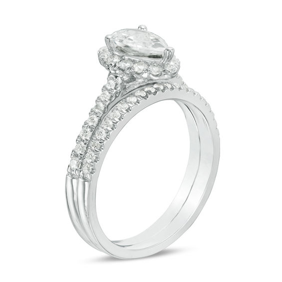 1.20 CT. T.W. Certified Pear-Shaped Diamond Frame Bridal Set in 14K White Gold (I/SI2)