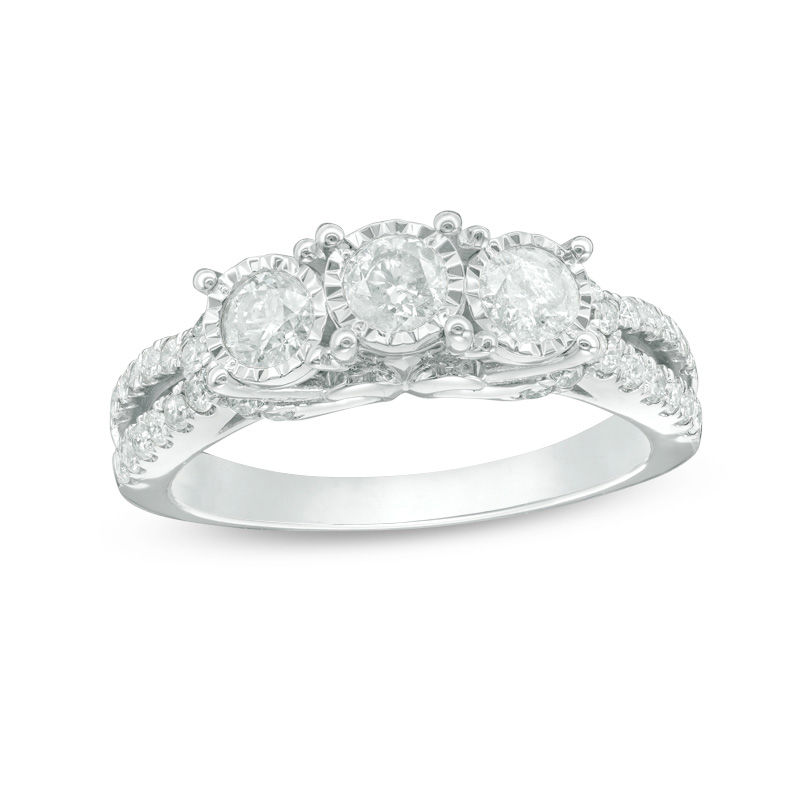 1.00 CT. T.W. Diamond Past Present Future® Engagement Ring in 10K White Gold|Peoples Jewellers