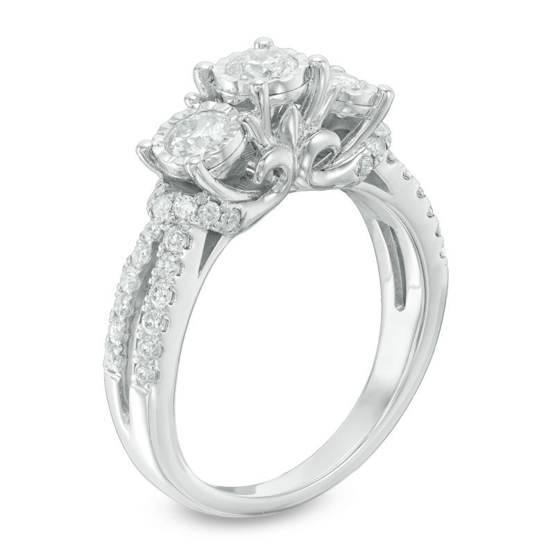 1.00 CT. T.W. Diamond Past Present Future® Engagement Ring in 10K White Gold|Peoples Jewellers