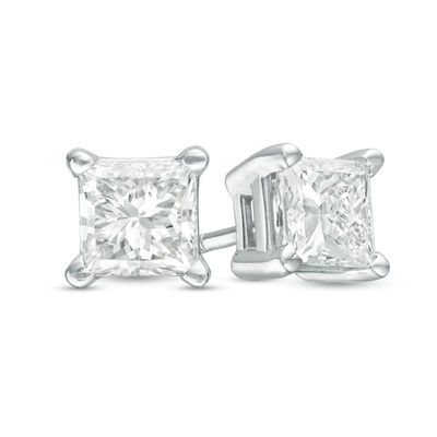 CT. T.W. Certified Princess-Cut Diamond Solitaire Stud Earrings in 14K White Gold (J/I2