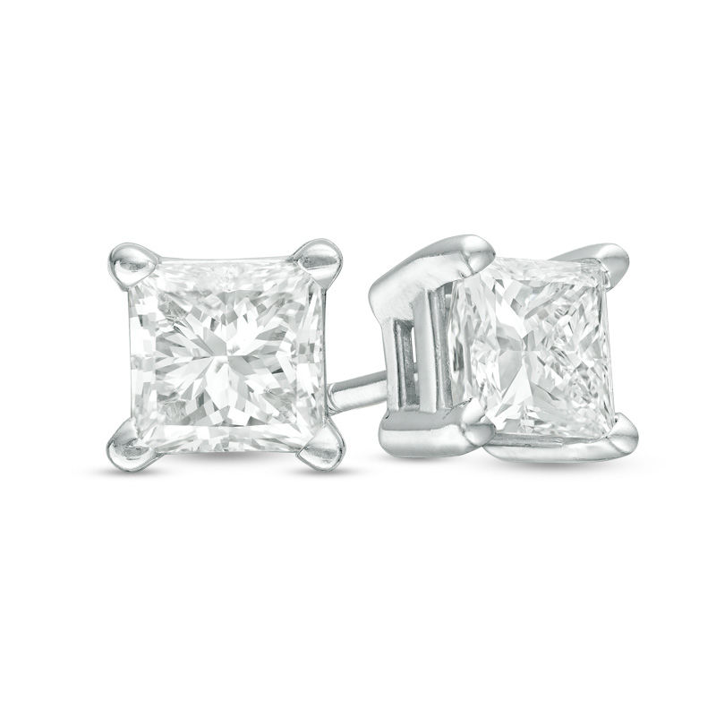 0.50 CT. T.W. Certified Princess-Cut Diamond Solitaire Stud Earrings in 14K White Gold (J/I2)