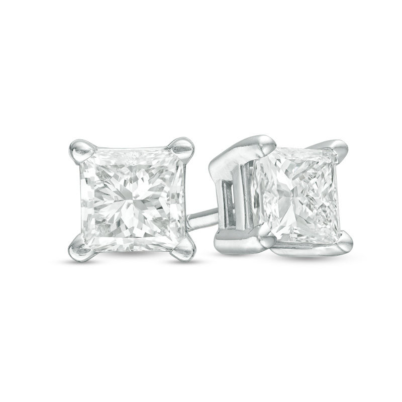 1.50 CT. T.W. Certified Princess-Cut Diamond Solitaire Stud Earrings in 14K White Gold (J/I2)