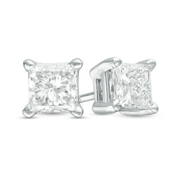 2.00 CT. T.W. Certified Princess-Cut Diamond Solitaire Stud Earrings in 14K White Gold (J/I2)