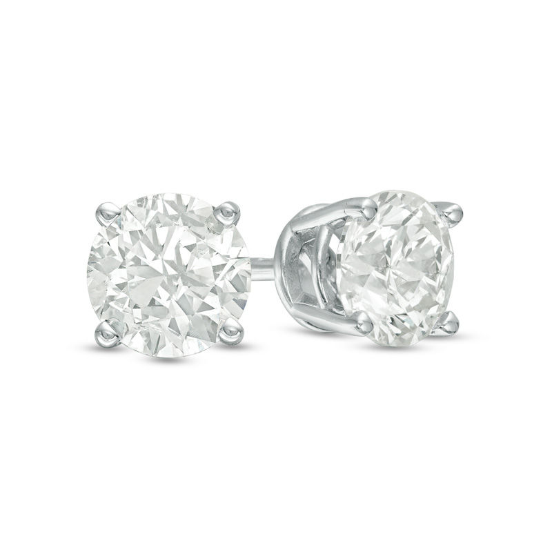 Main Image 1 of 1.50 CT. T.W. Certified Diamond Solitaire Stud Earrings in 14K White Gold (J/I2)