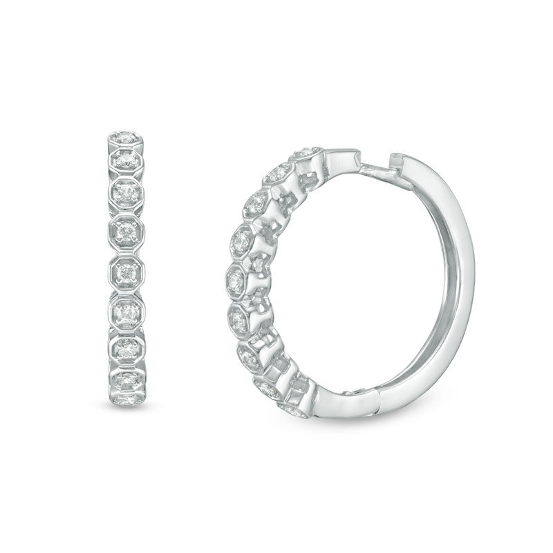 Main Image 1 of 0.20 CT. T.W. Diamond Octagon Hoop Earrings in 10K White Gold