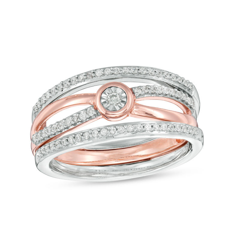 Convertibilities 0.20 CT. T.W. Diamond Crossover Three-in-One Ring in Sterling Silver and 10K Rose Gold|Peoples Jewellers