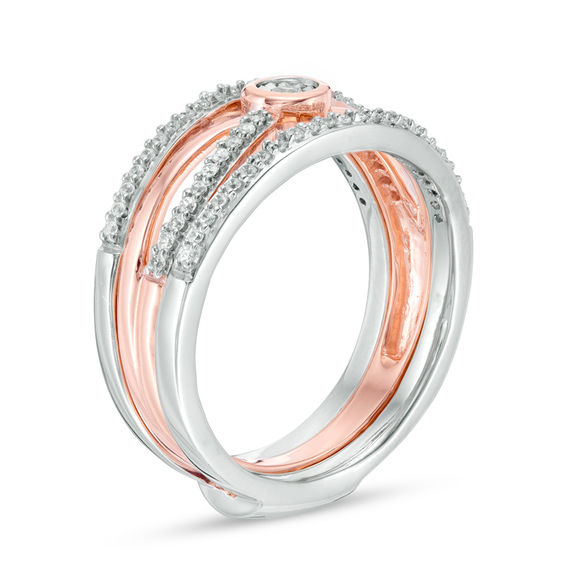 Convertibilities 0.20 CT. T.W. Diamond Crossover Three-in-One Ring in Sterling Silver and 10K Rose Gold