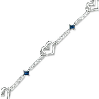 The Kindred Heart from Vera Wang Love Collection Blue Sapphire and 0.29 CT. T.W. Diamond Bracelet in Sterling Silver